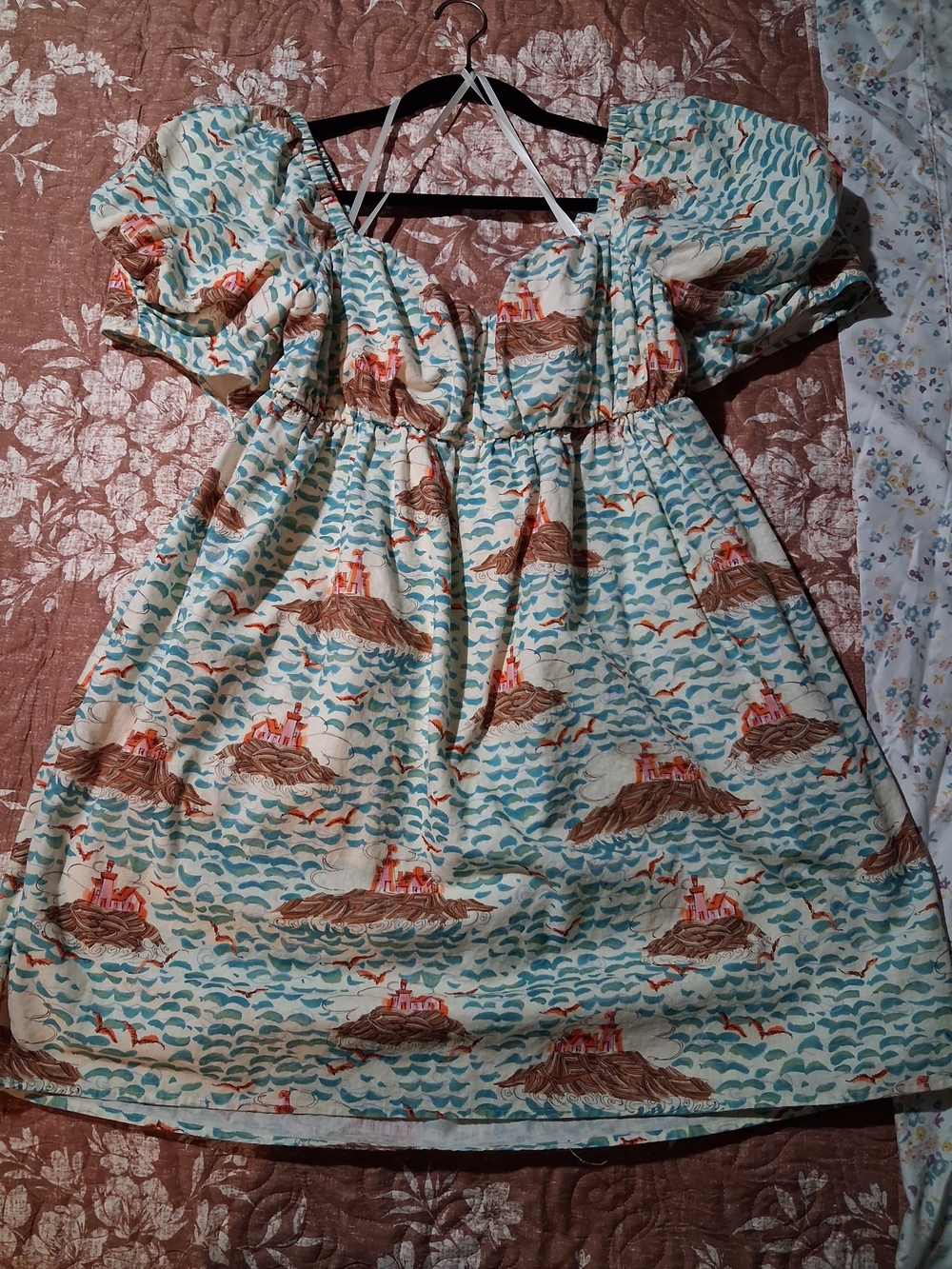 CROSBY by Mollie Burch Cream Dress with Blue Wave & Brown Island Print